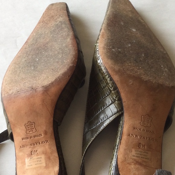 Ann Taylor Leather Faux Croc Slingback’s! Green 8! - Picture 6 of 16